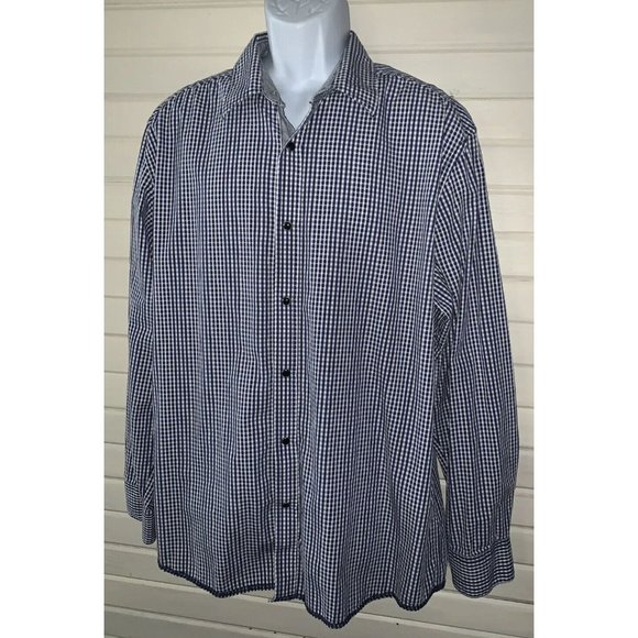 BLUE by Pronto Uomo Sz XXL Blue White Check Snap Front Shirt L/S Flip Cuffs EUC - Picture 2 of 9